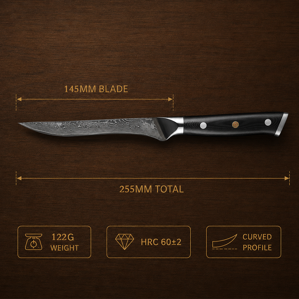 Morvillo Signature Honesuki 145mm — 67-Layer Damascus Boning Knife