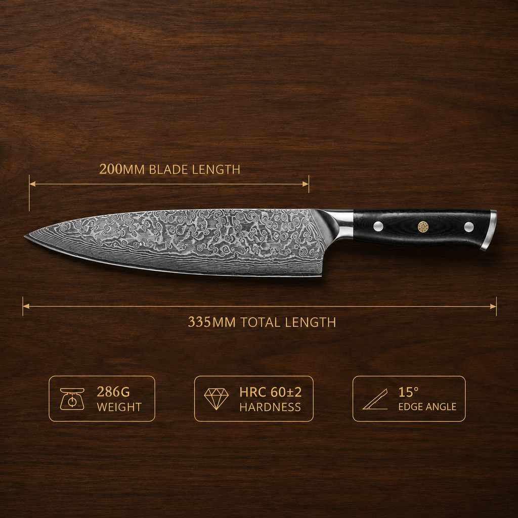 Morvillo Signature Gyuto 200mm — 67-Layer Damascus Chef Knife