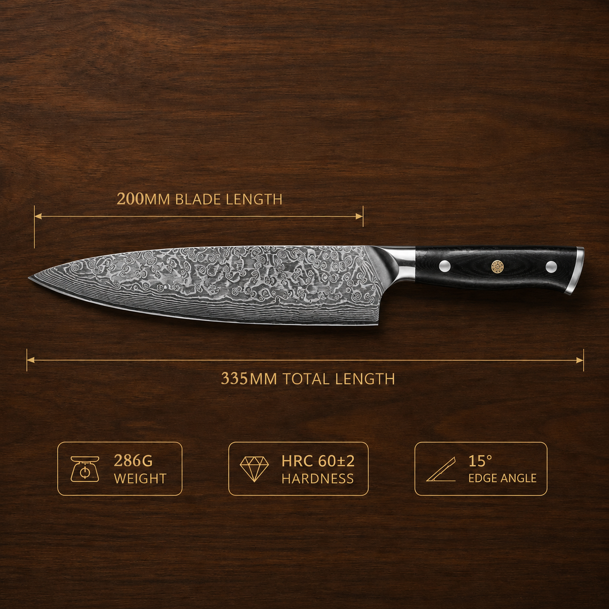 Morvillo Signature Gyuto 200mm — 67-Layer Damascus Chef Knife