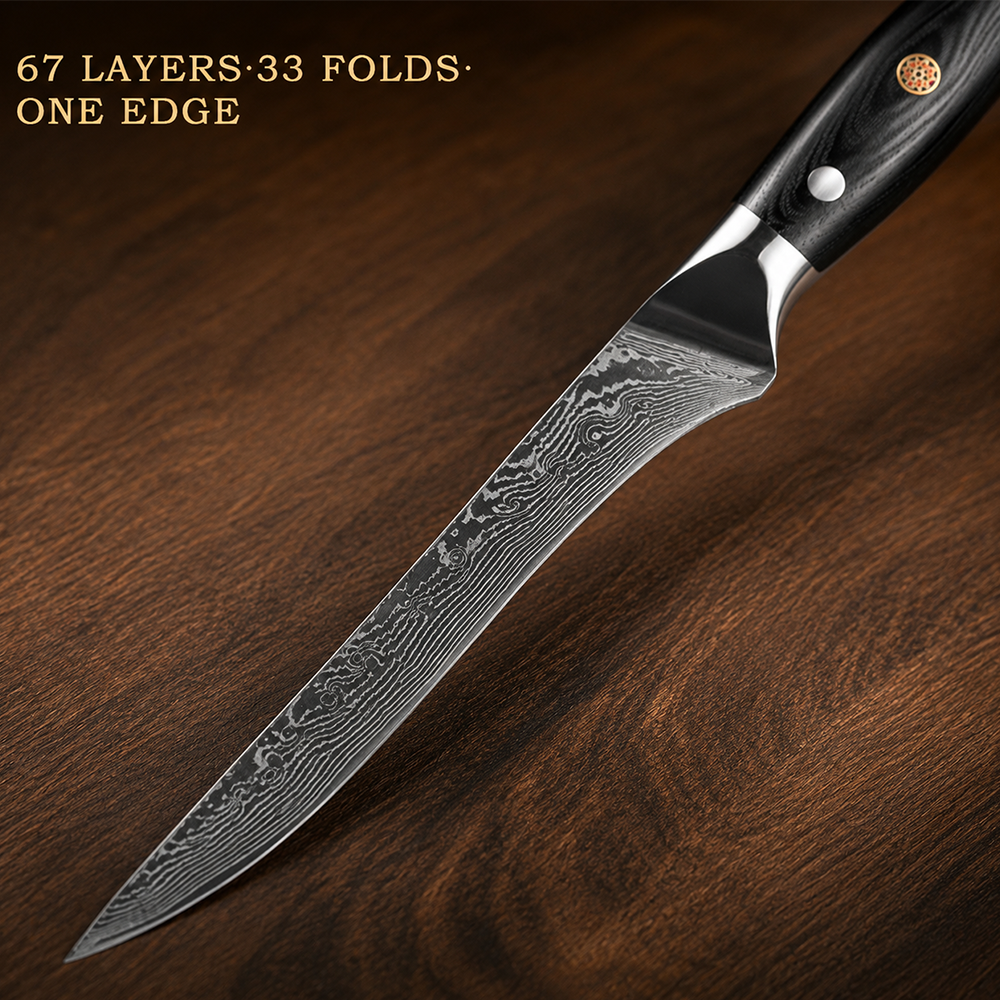 Morvillo Signature Honesuki 145mm — 67-Layer Damascus Boning Knife