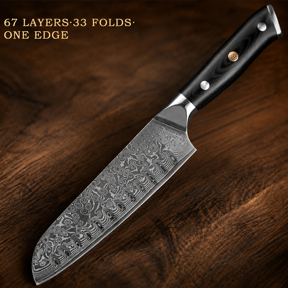 Morvillo Signature Santoku 170mm — 67-Layer Damascus Chef Knife