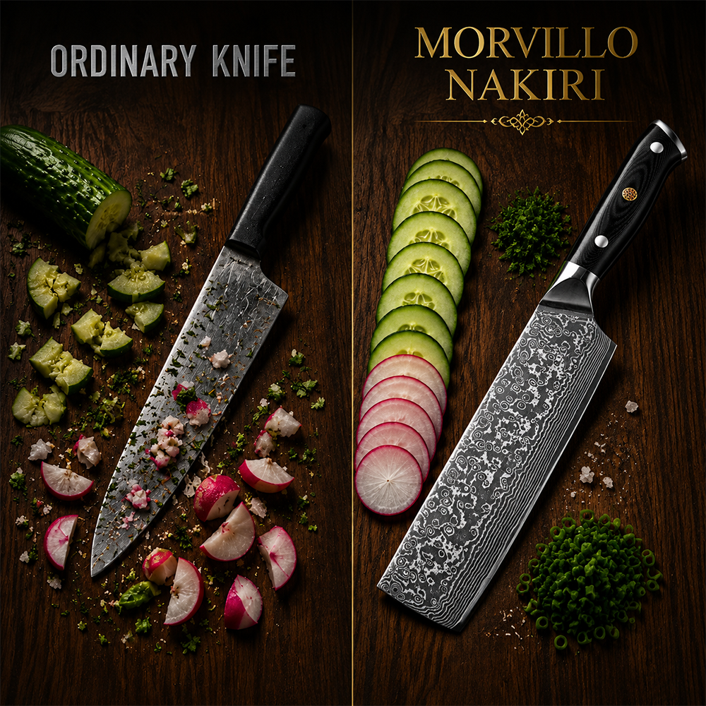 Morvillo Signature Nakiri 170mm — 67-Layer Damascus Vegetable Knife