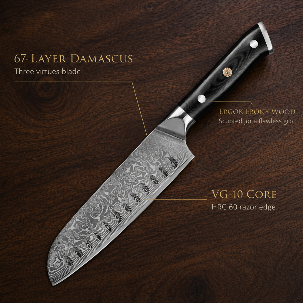Morvillo Signature Santoku 170mm — 67-Layer Damascus Chef Knife