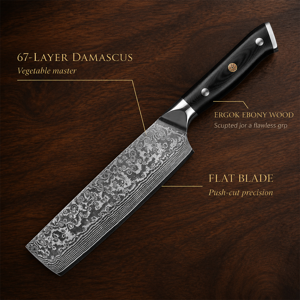Morvillo Signature Nakiri 170mm — 67-Layer Damascus Vegetable Knife
