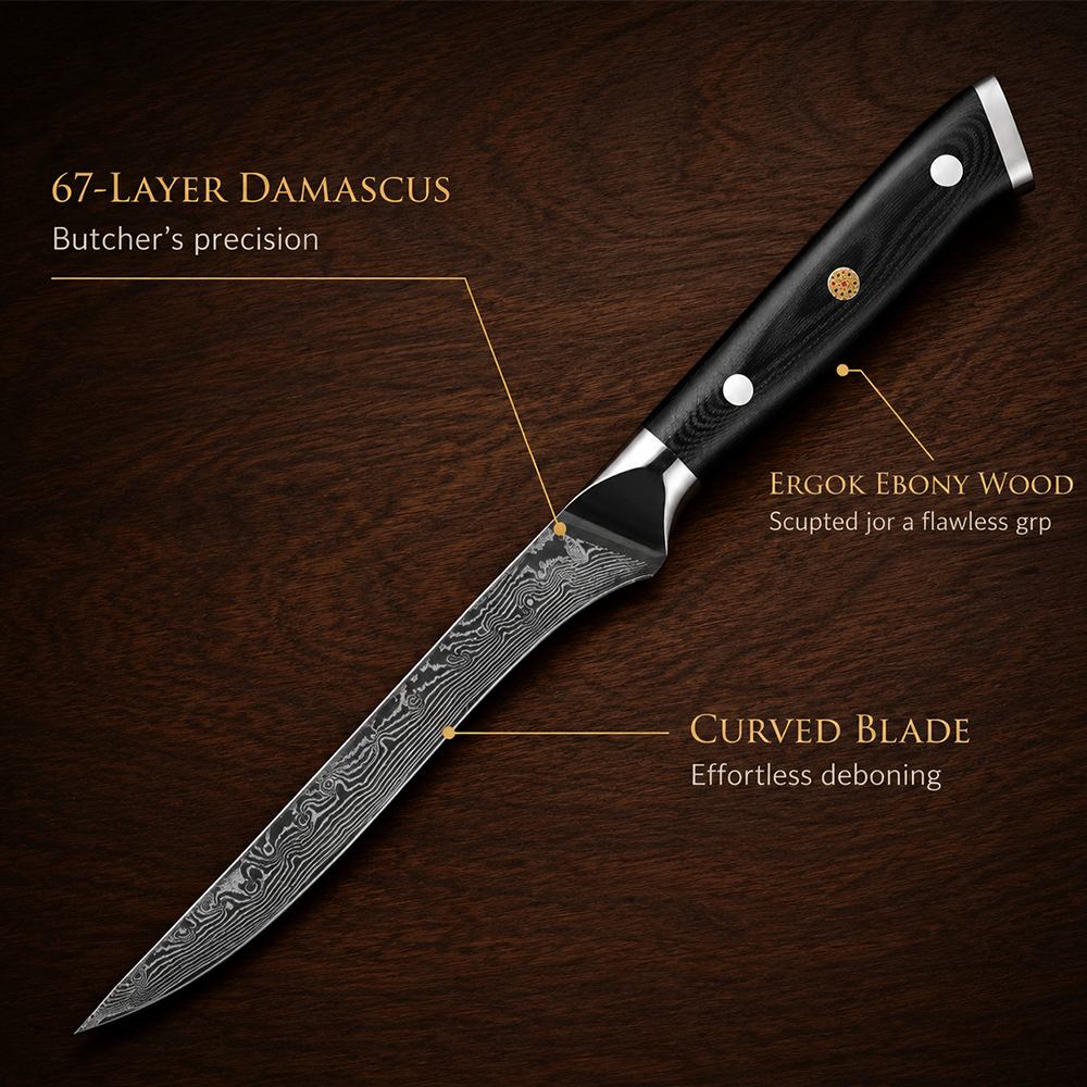 Morvillo Signature Honesuki 145mm — 67-Layer Damascus Boning Knife