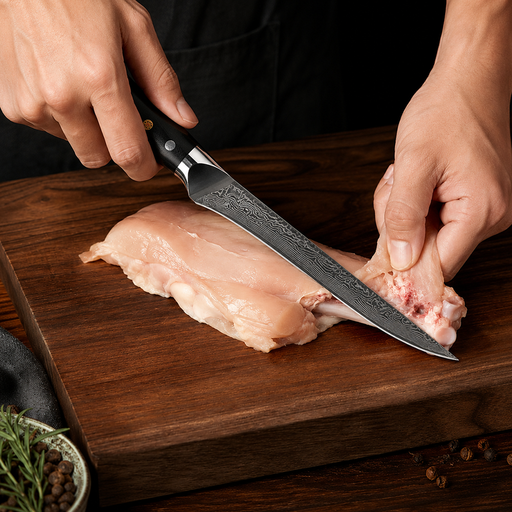 Morvillo Signature Honesuki 145mm — 67-Layer Damascus Boning Knife