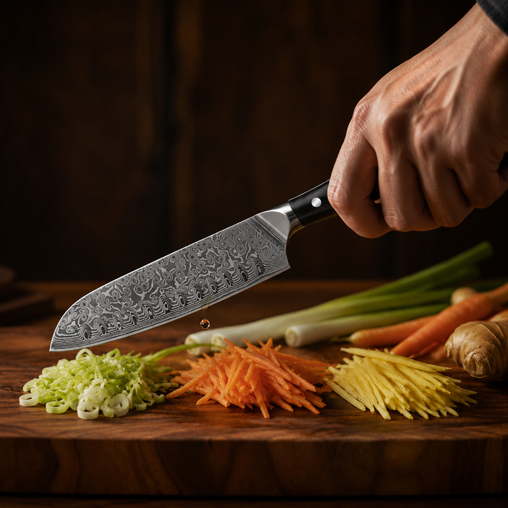 Morvillo Signature Santoku 170mm — 67-Layer Damascus Chef Knife