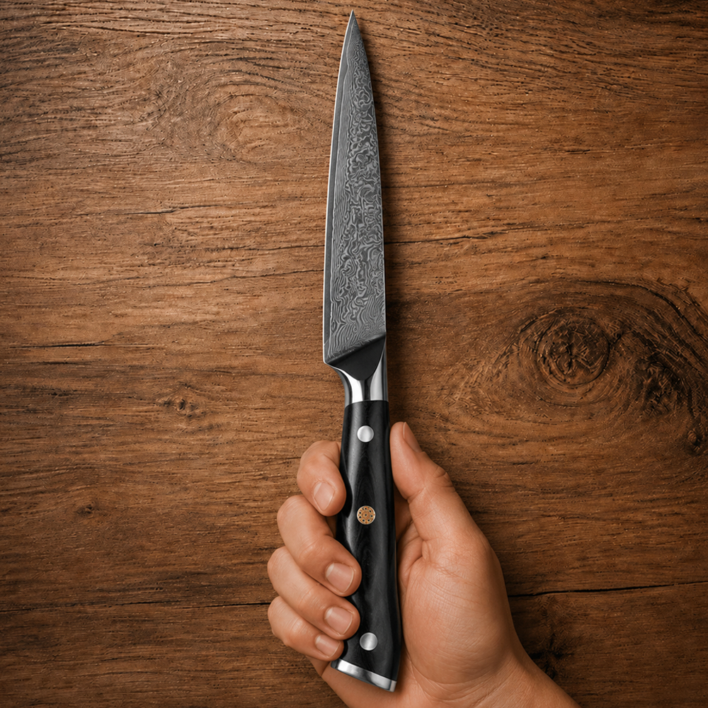 Morvillo Signature Petty 120mm — 67-Layer Damascus Utility Knife