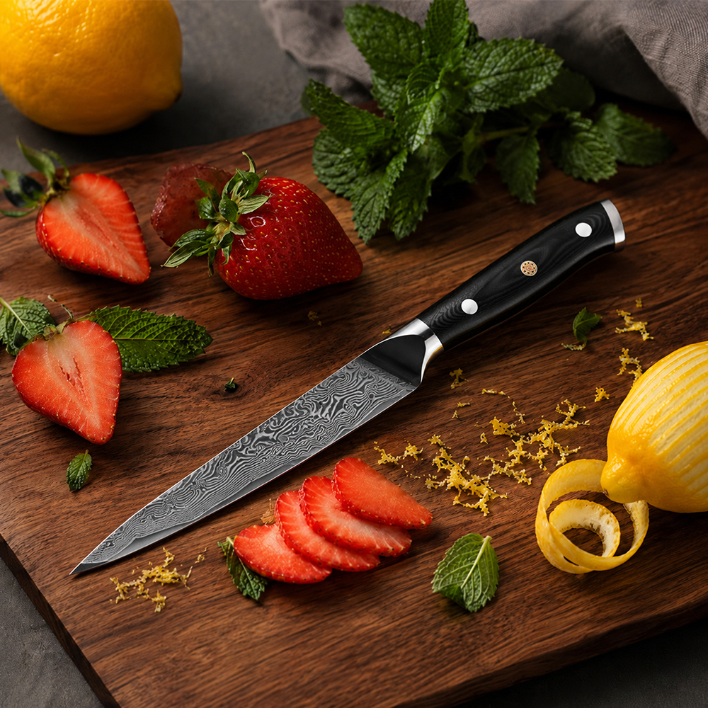 Morvillo Signature Petty 120mm — 67-Layer Damascus Utility Knife