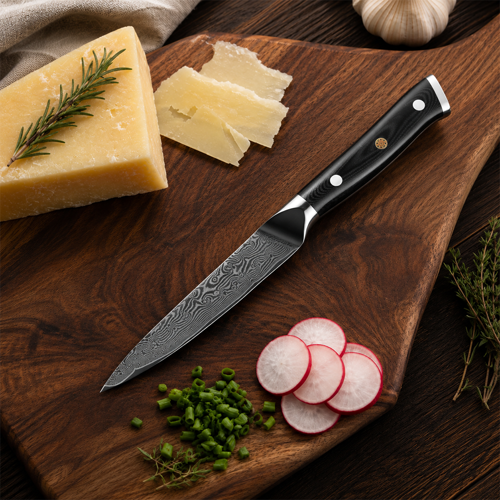 Morvillo Signature Petty 120mm — 67-Layer Damascus Utility Knife