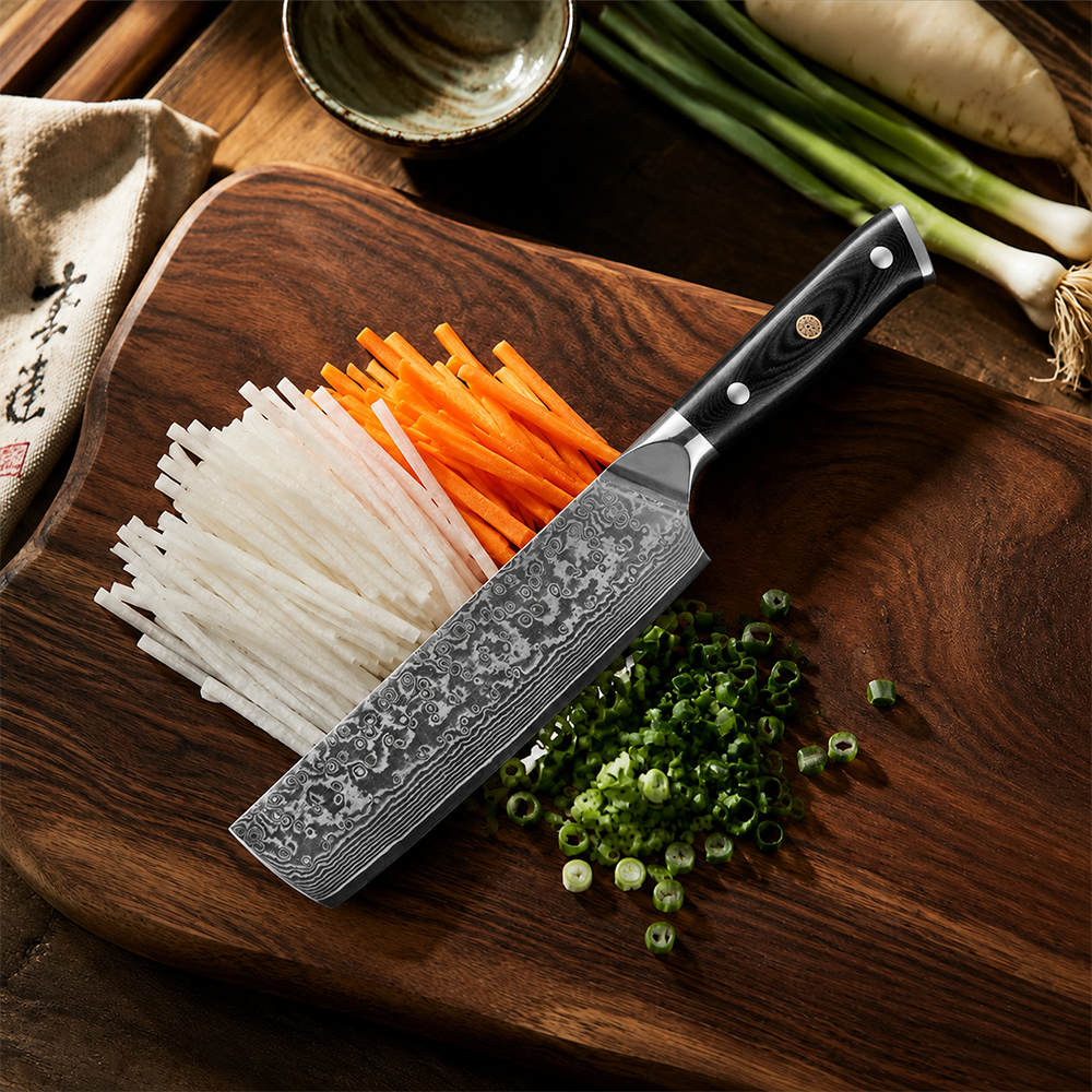 Morvillo Signature Nakiri 170mm — 67-Layer Damascus Vegetable Knife