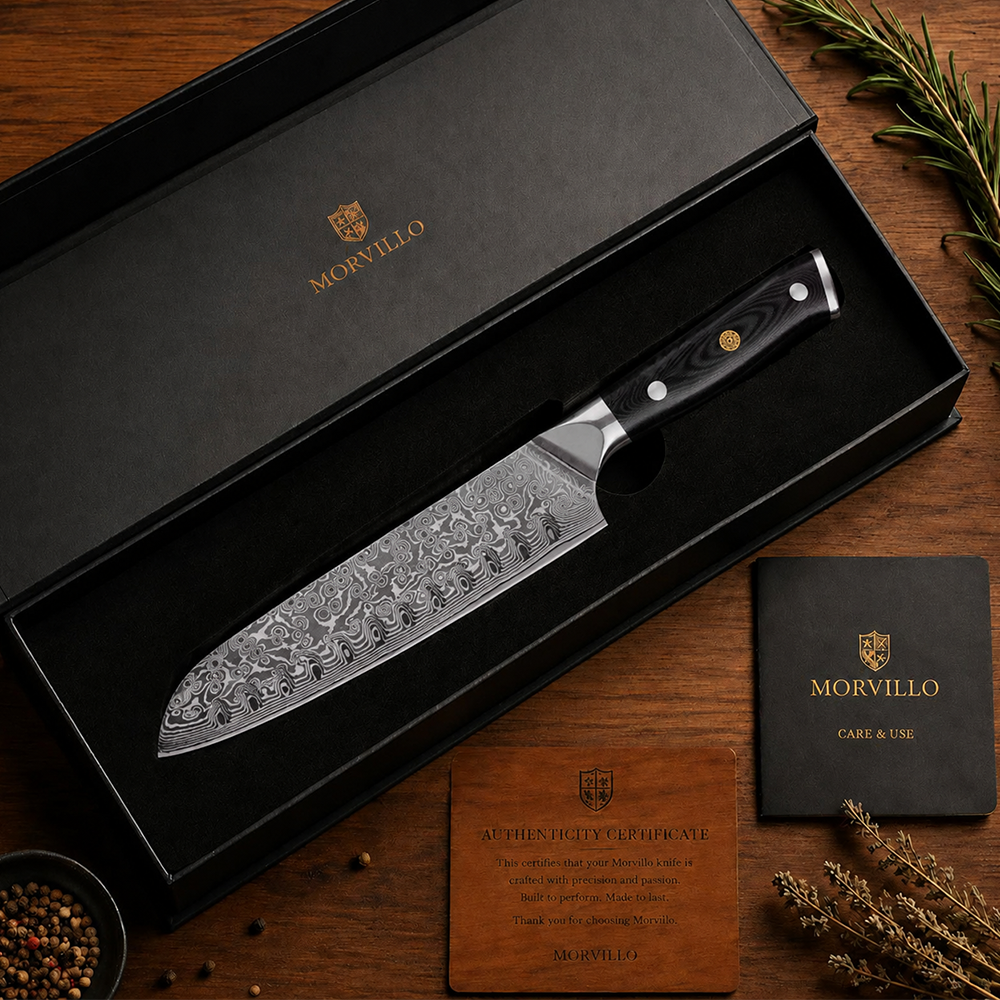 Morvillo Signature Santoku 170mm — 67-Layer Damascus Chef Knife