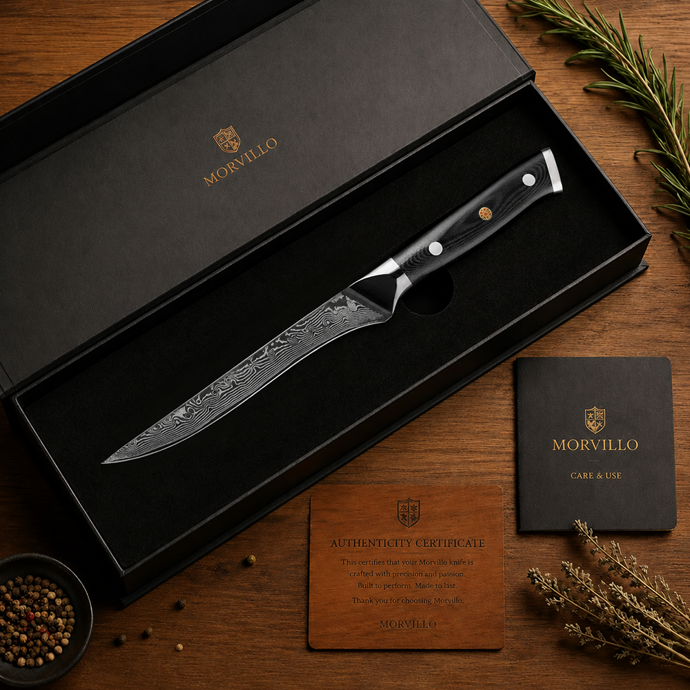 Morvillo Signature Honesuki 145mm — 67-Layer Damascus Boning Knife