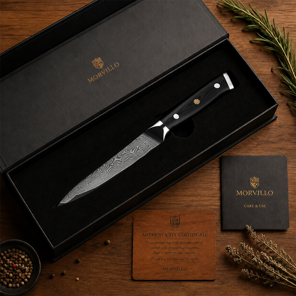 Morvillo Signature Petty 120mm — 67-Layer Damascus Utility Knife